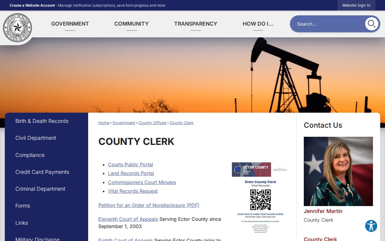 West Odessa residents directory Ector County Clerk gateway
