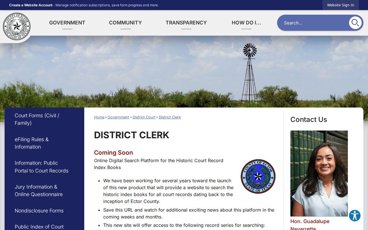 West Odessa residents directory Ector County District Clerk gateway