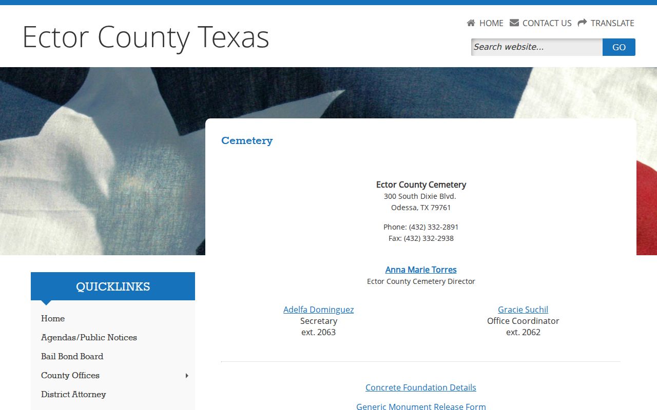 West Odessa neighbors Ector County cemetery records route