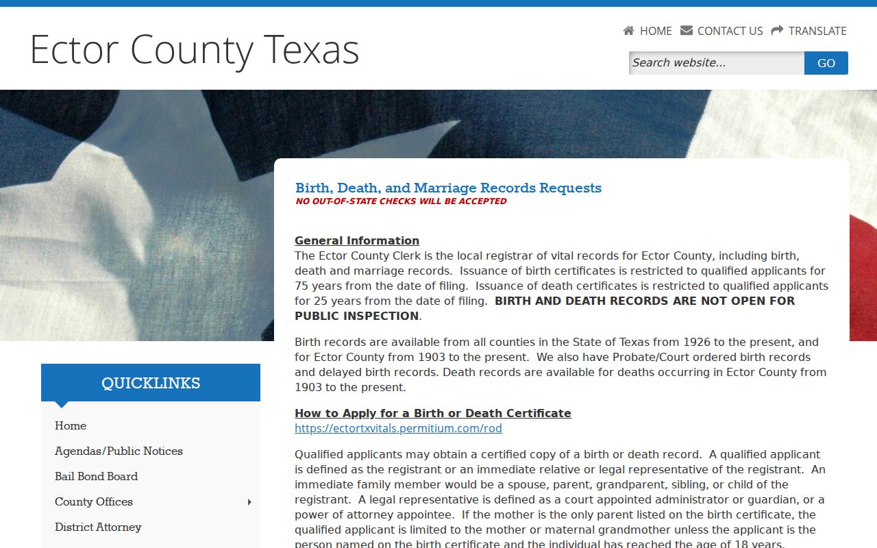 West Odessa previous residents Ector County birth and death records page