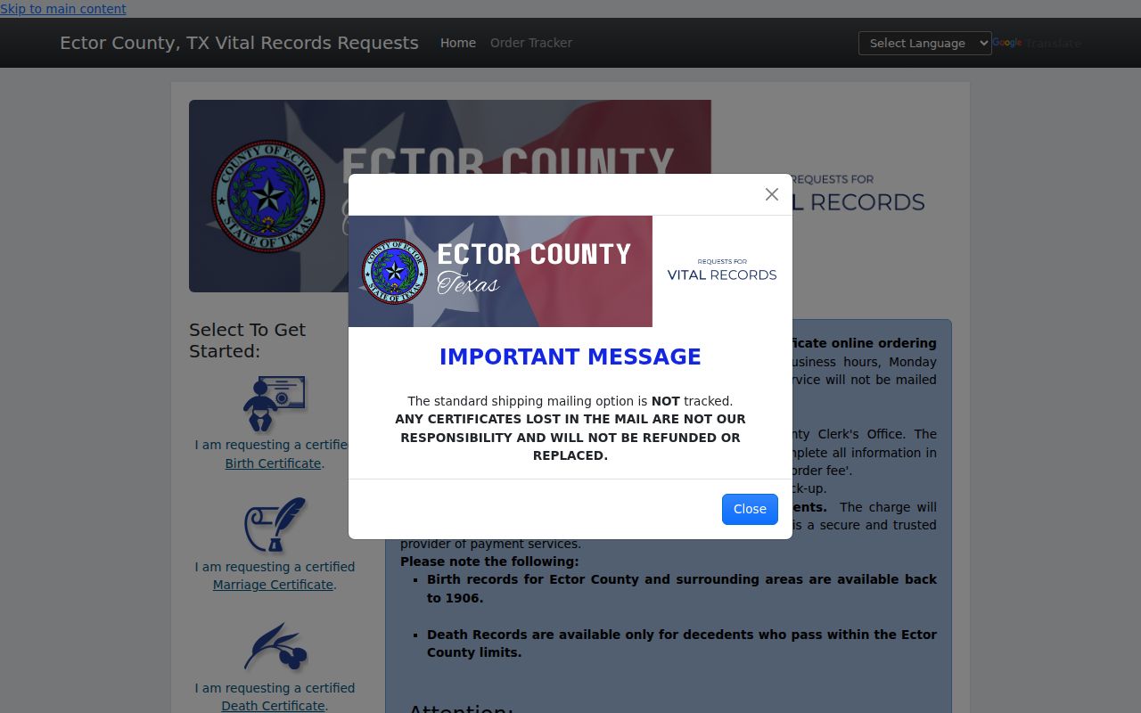 West Odessa resident lookup Ector County vital record application