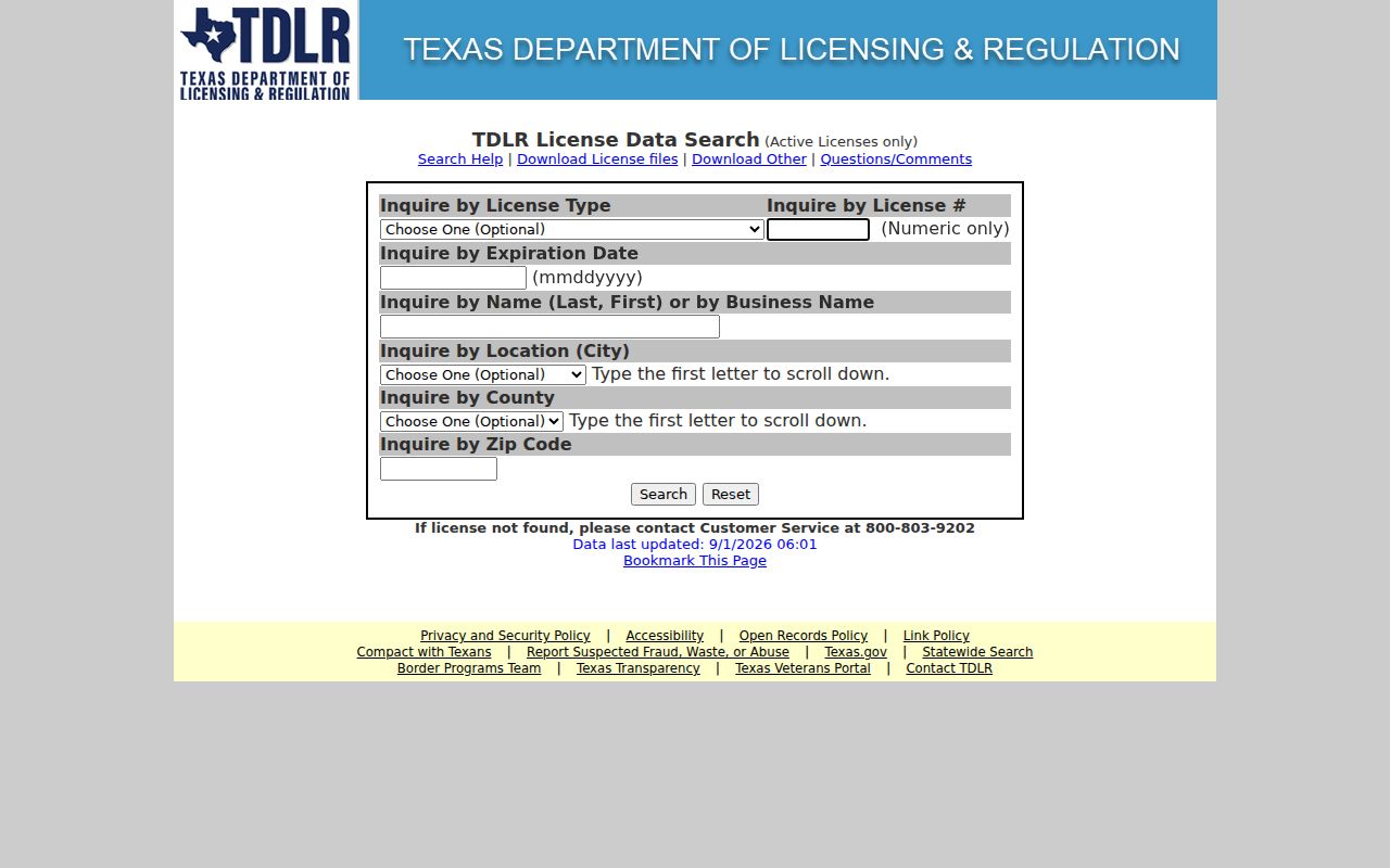 West Odessa resident lookup Texas TDLR license search