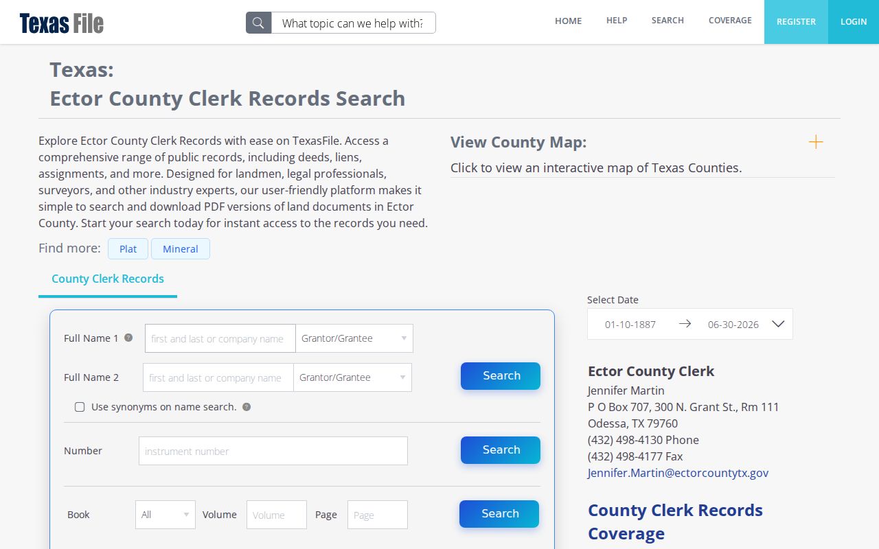 West Odessa street directory Ector grantor grantee index fields
