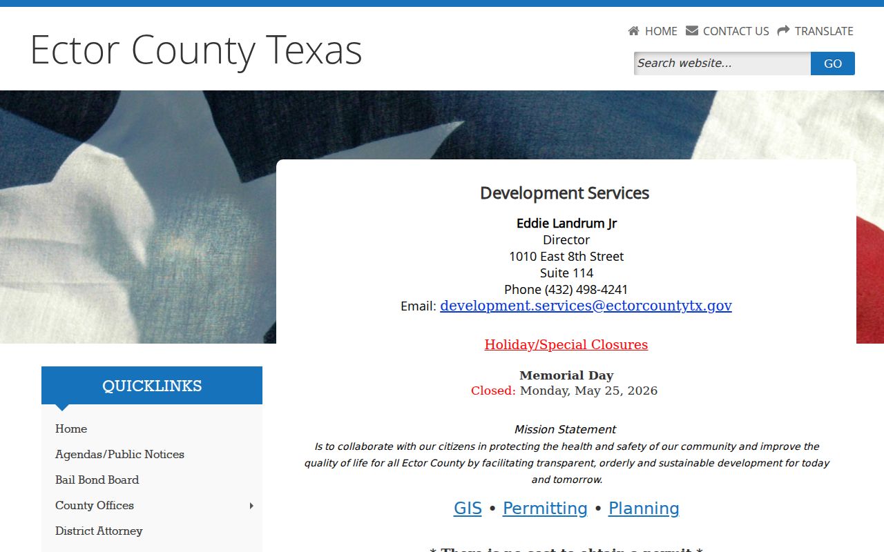 West Odessa street directory Ector County Development Services permit page