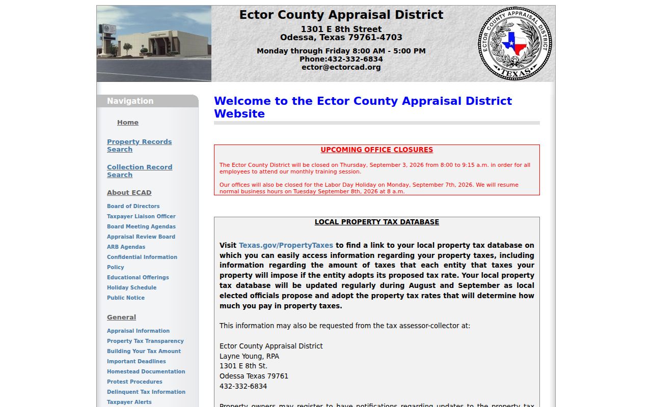 West Odessa street directory Ector County Appraisal District gateway