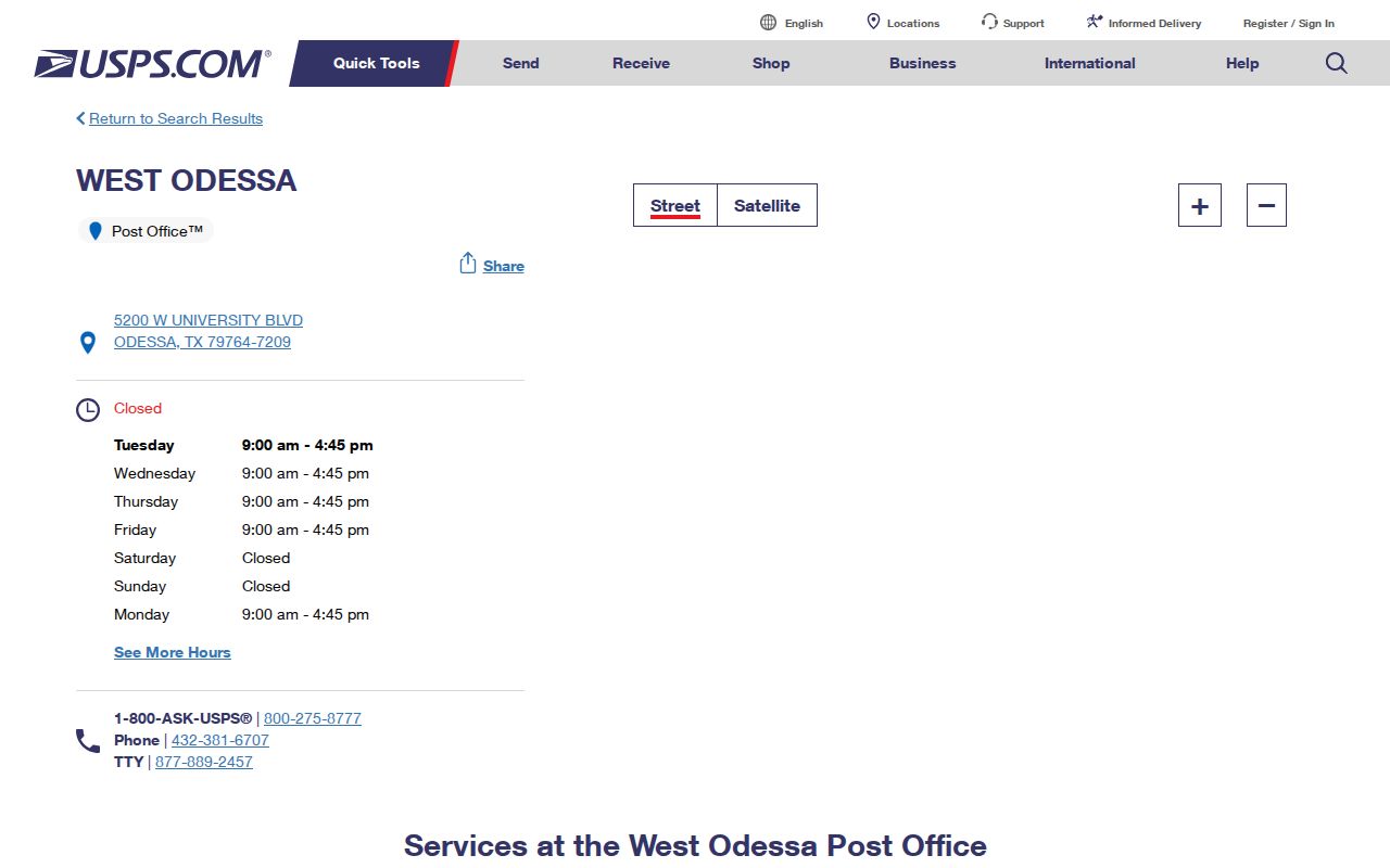 West Odessa ZIP code directory USPS post office details